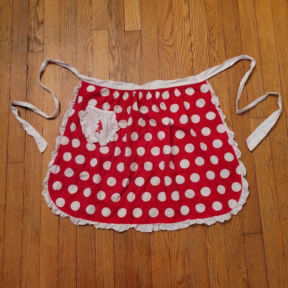 Disney Apron Red White Polka Dot Ruffle Minnie Mouse Feminine Trad Wife Cottage